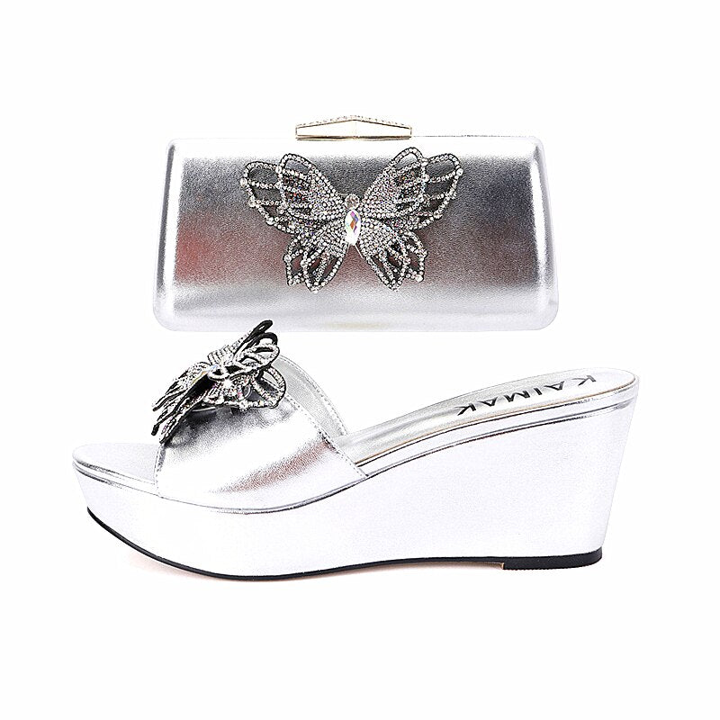 Wedding Shoe Bag Set Women Diamond Crystal Fashion Slippers Summer Italian Design Suitable for Birthday Party Wedding Wholesale shoes and bags 1