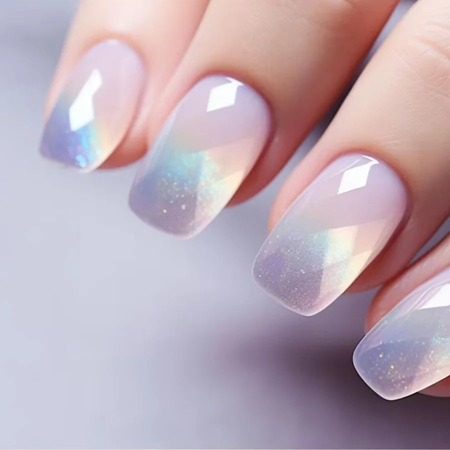 24pcs/set short square fake nails for women girls faux ongles fashion glitter geometric flowers design press on false nail kit 1408