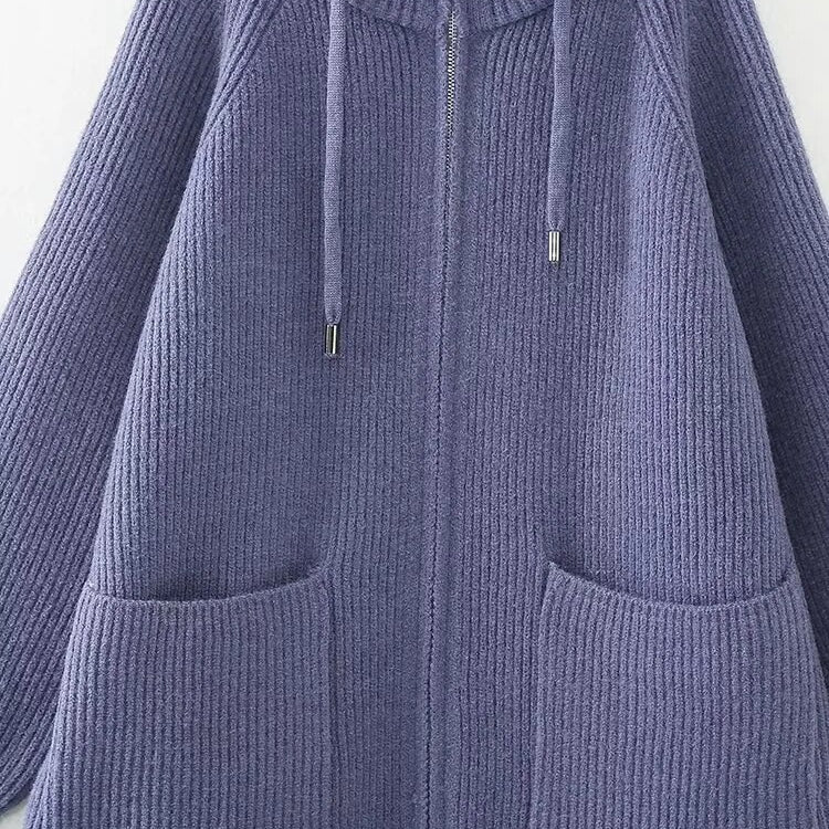 Za-High quality 2024 autumn and winter zipper knitted cardigan top sweater jacket. Women's thickened stand collar warm sweater