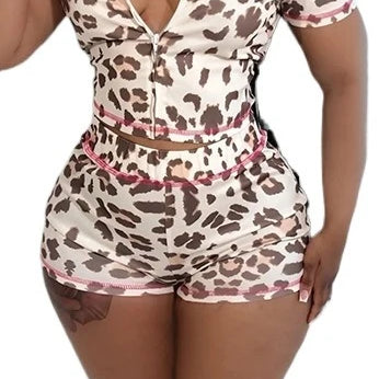 Fashion Leopard Print Women's Set Short Sleeve Hoodies + Shorts Suit 2025 Streetwear Active Two 2 Piece Set Tracksuit