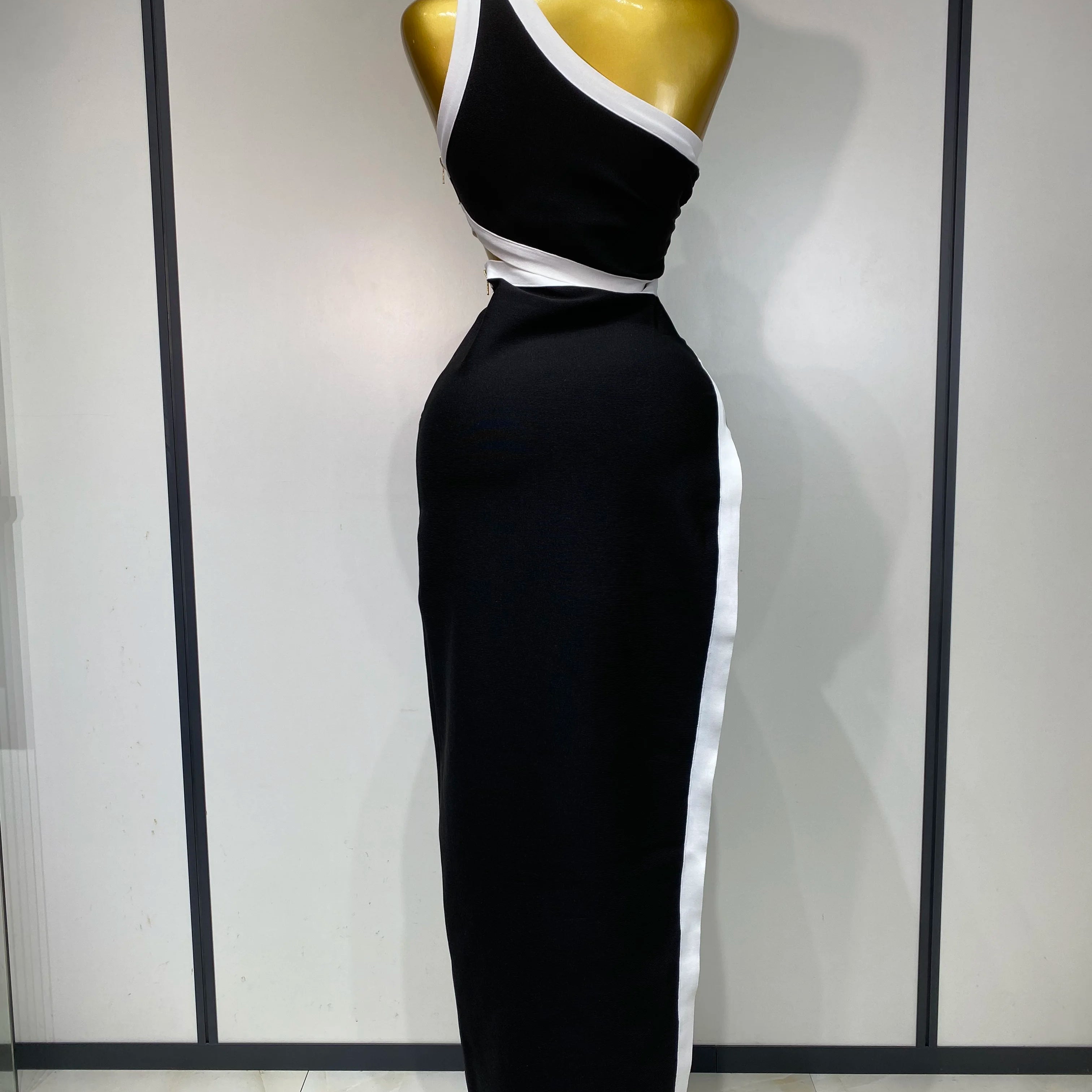 Women Celebrity Sexy One Shoulder Cut Out Split Maxi Long Bodycon Bandage Dress 2025 Elegant Evening Club Birthday Party Dress