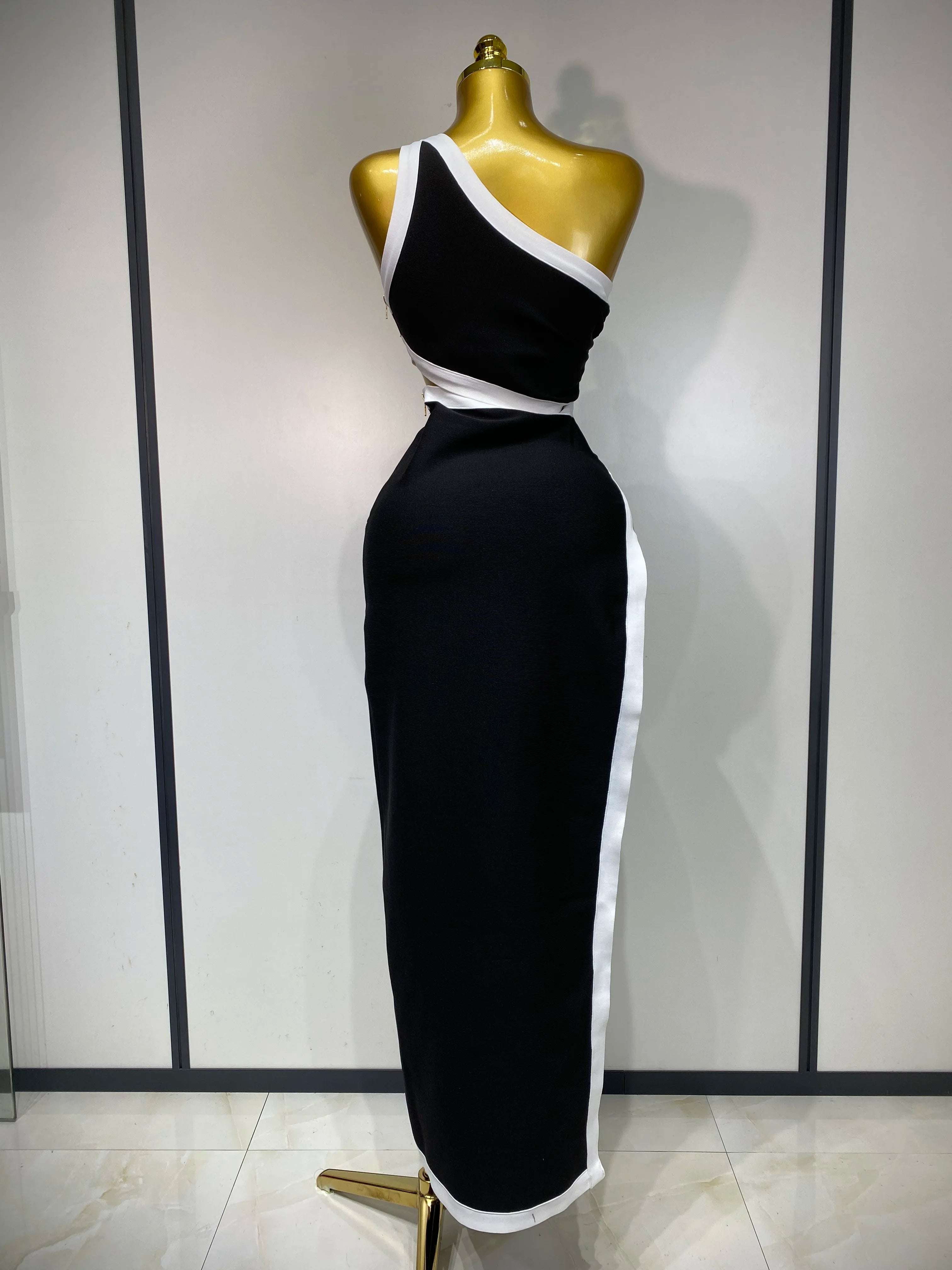 Women Celebrity Sexy One Shoulder Cut Out Split Maxi Long Bodycon Bandage Dress 2025 Elegant Evening Club Birthday Party Dress