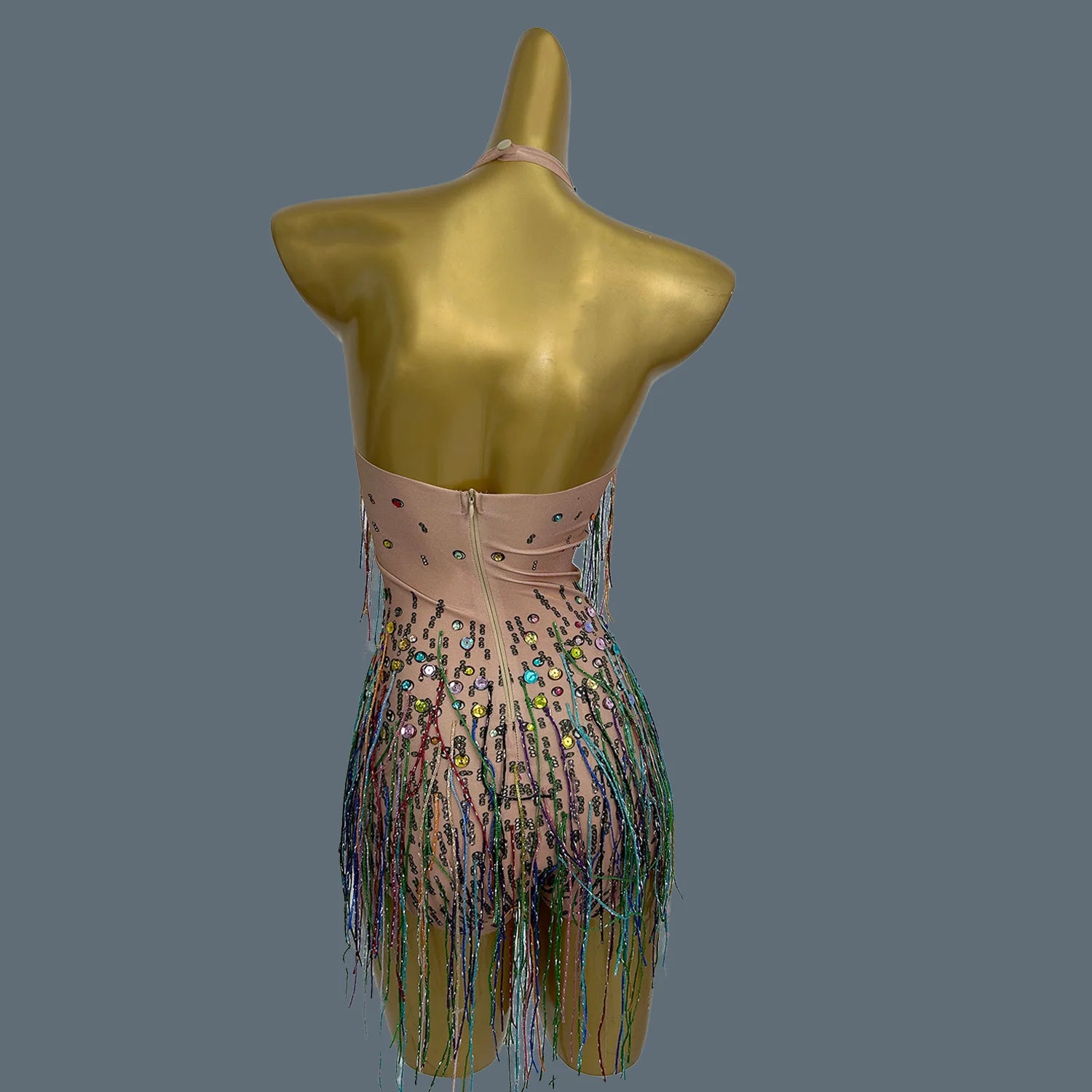 Women's Colourful Rhinestones Tassel Bodysuit Sequins Sleeveless Leotard Sexy Dance Stage Performance Birthday Party Wucaibinfen A One Size