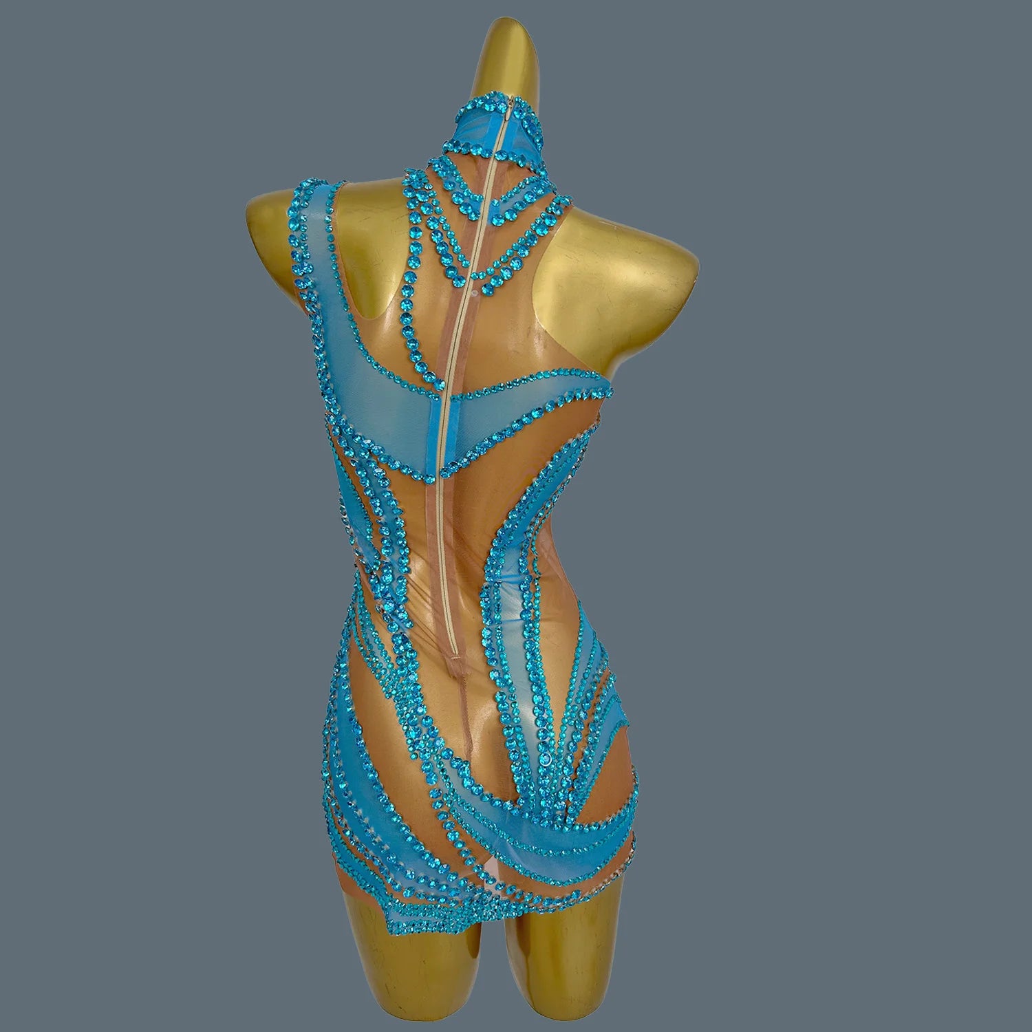 Sparkly Rhinestone Mini Dress Sexy Mesh See Through Party Event Prom Celebrate Birthday Dress Singer Show Wear Liuzhuan