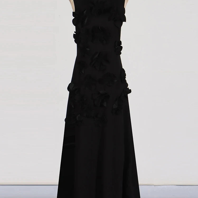 Patchwork Lace Up A Line Dress For Women Stand Collar Sleeveless High Waist Spliced Appliques Slim Dresses Female BLACK