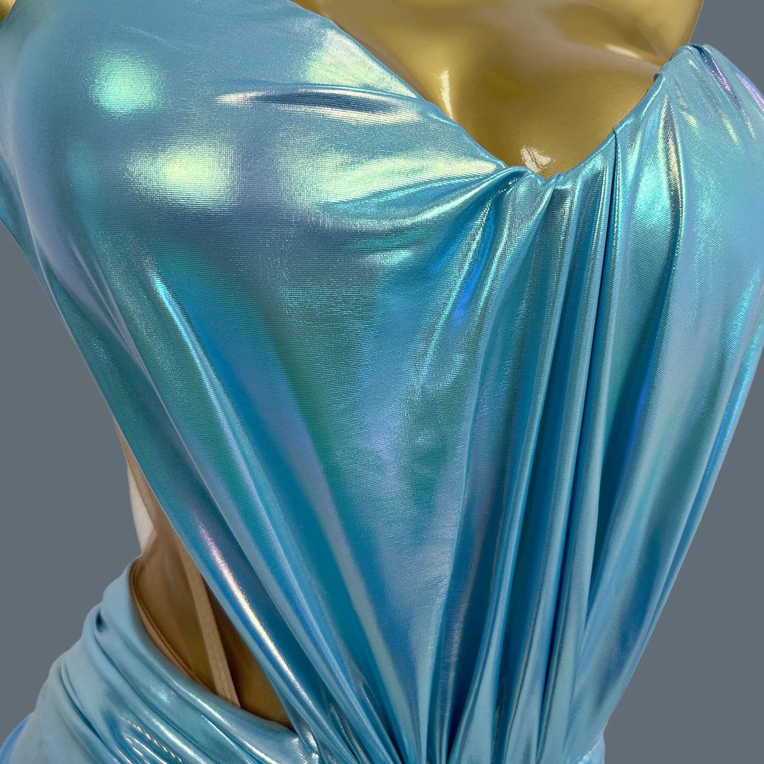 Shine Bandage Strapless Top Mini Skirt 2Pcs Blue Set for Women Sexy Club Dance Wear Bar Celebrate Evening Birthday Dress Yaoxia