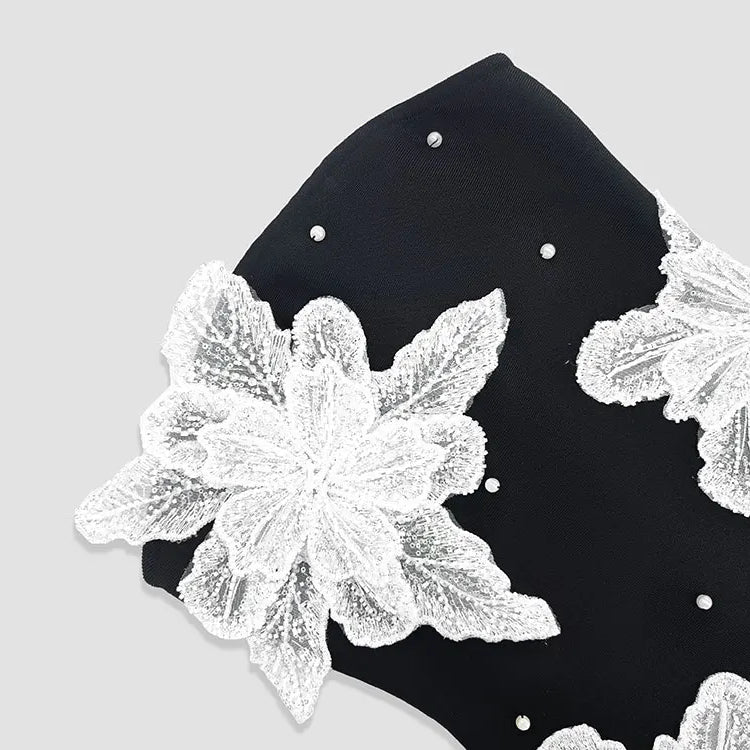 2024 Autumn Wome Strapless Sleeveless Sexy Bandage Dress With Three-Dimensional Flower Bead Design Bodycon Backless Mini Dress