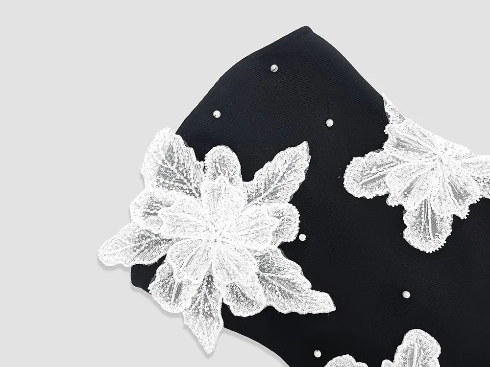 2024 Autumn Wome Strapless Sleeveless Sexy Bandage Dress With Three-Dimensional Flower Bead Design Bodycon Backless Mini Dress