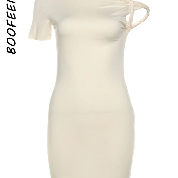 BOOFEENAA Asymmetrical Twist One Shoulder Mini Dress Kylie Jenner Outfits Womens Summer Dresses Fashion Clothing C96-AG19