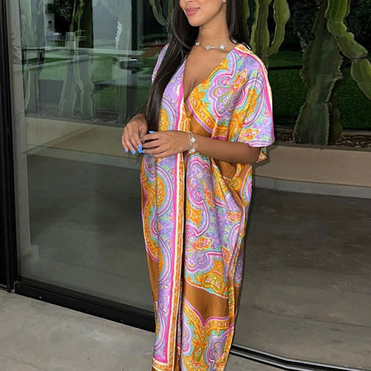 Women Casual Print Tunic Dress Robe Fashion Knotted Beach Skirt Long Sleeve Lapel Crop Shirt Tops Female Shorts 2022 Summer Sets