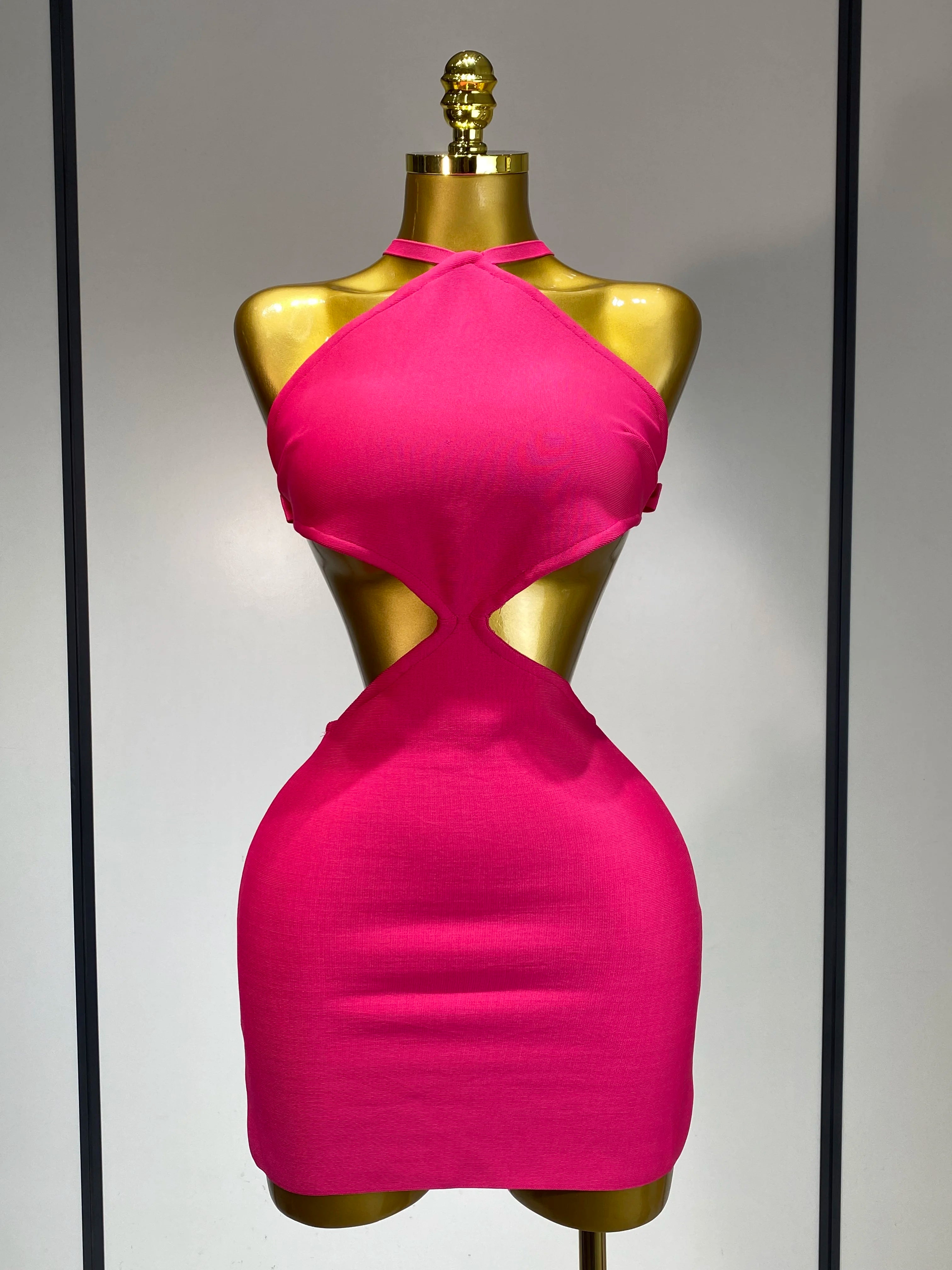Women Luxury Sexy Backless Cut Out Bow Tie Mini Bodycon Bandage Dress 2025 Celebirty Elegant Evening Party Birthday Dresses Rose Red