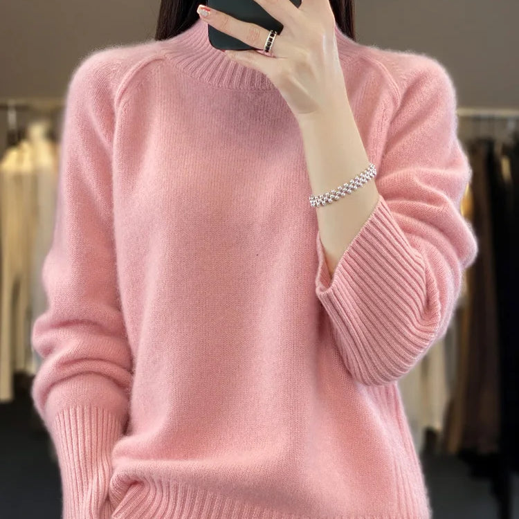 Women Turtleneck Sweater Autumn Winter Basic Pullover 100% Merino Wool Long Sleeves Cashmere Knitted Jumper Female Clothing Tops Pink