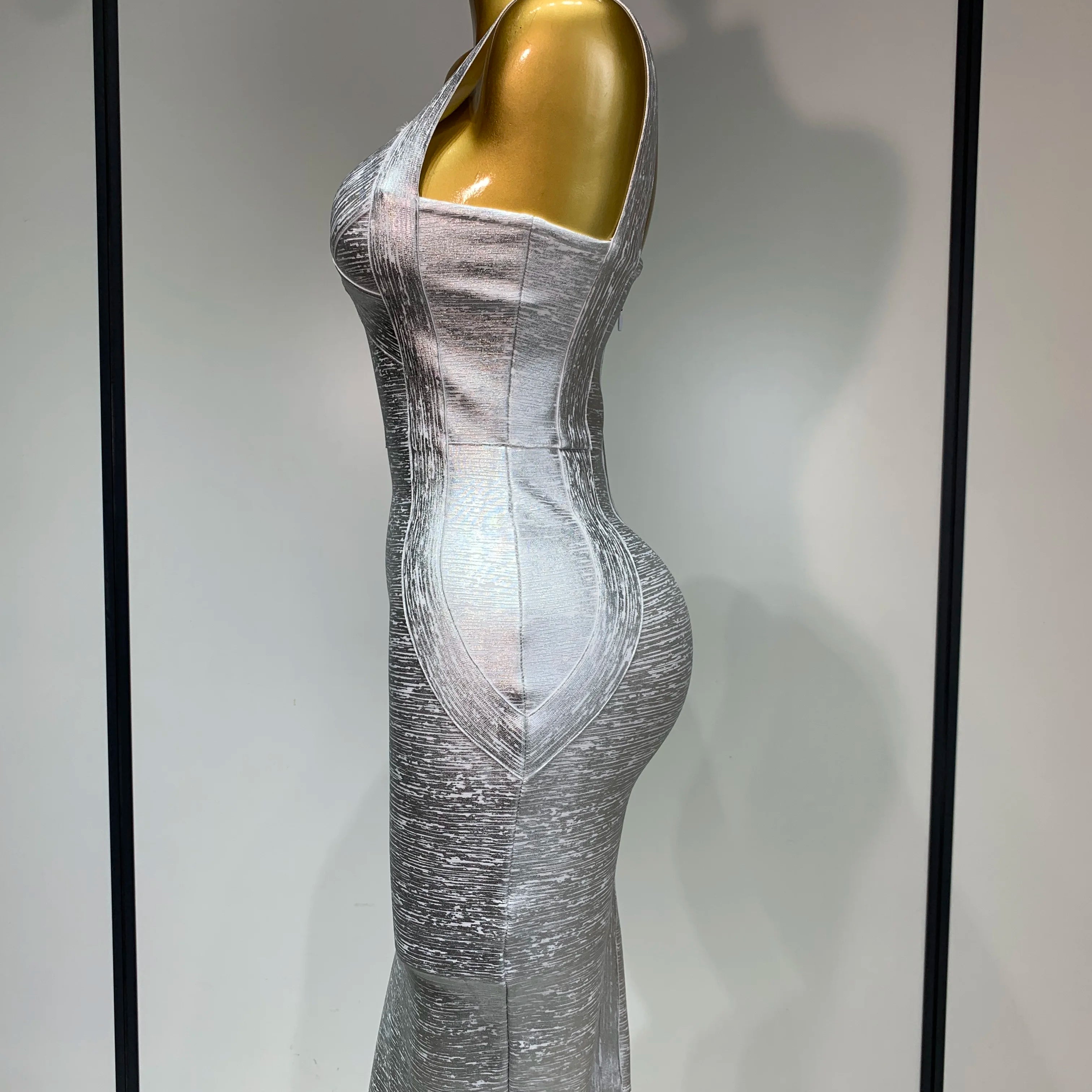 Women Sleeveless Bodycon Bandage Dress Celebrity Elegant Silver Gold Cocktail Party Birthday Dress Vestidos