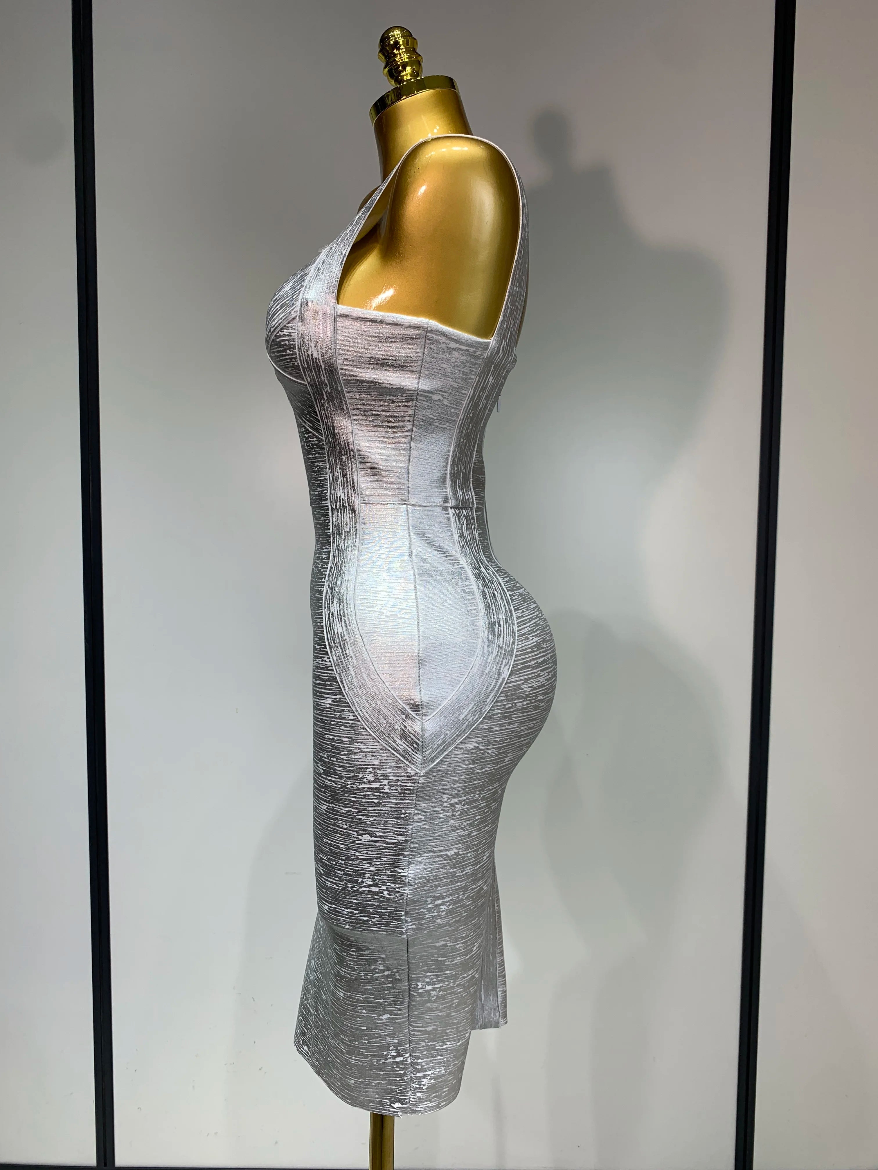 Women Sleeveless Bodycon Bandage Dress Celebrity Elegant Silver Gold Cocktail Party Birthday Dress Vestidos