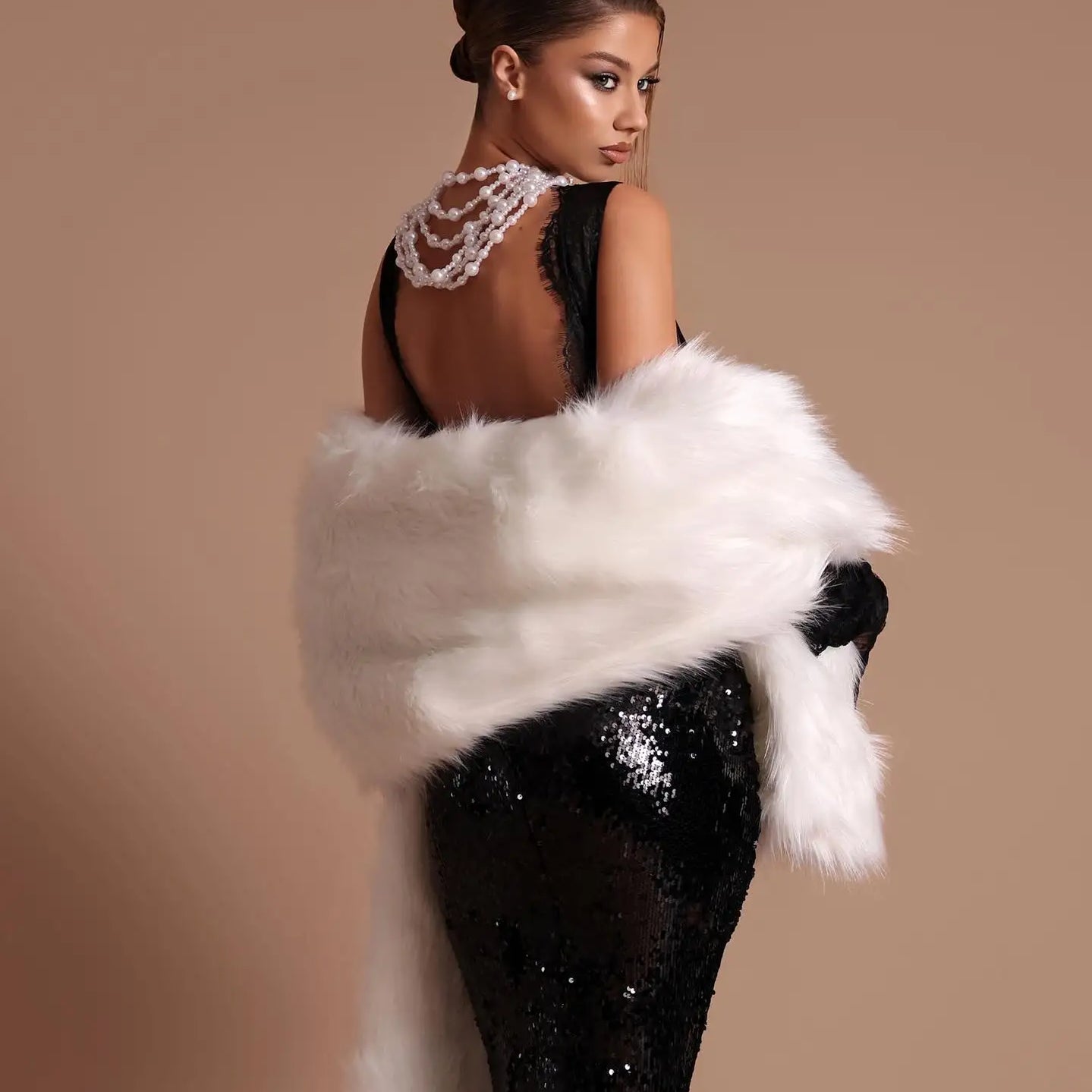 Alluring Black Sequin Deep V Neck Backless Lace Design Mermaid Dress for Party Dinner Evening Gown