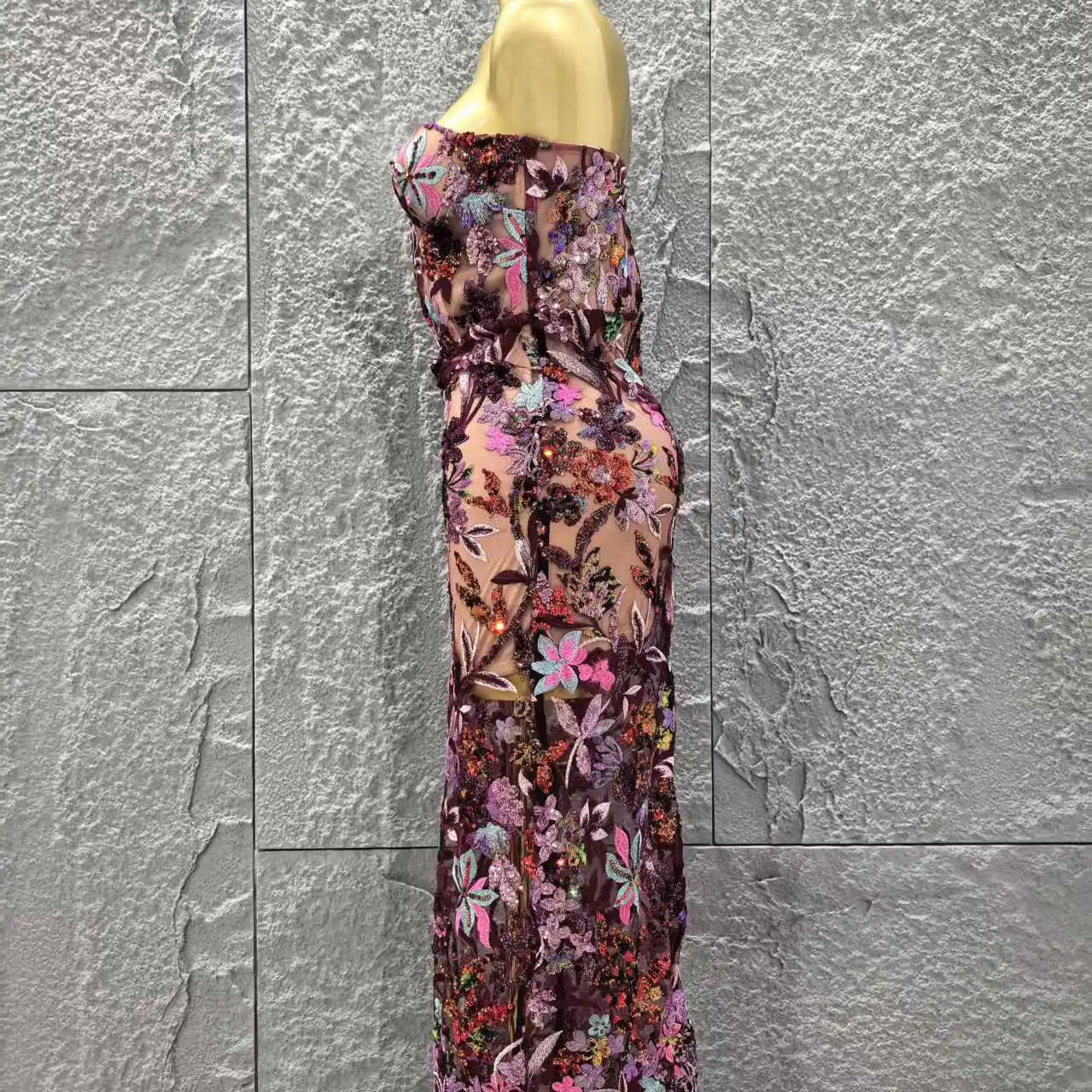 Top Quality Women Sexy Strapless Embroidery Florals Bodycon Long Dress Elegant Evening Party Cocktail Fashion Girls' Outfit