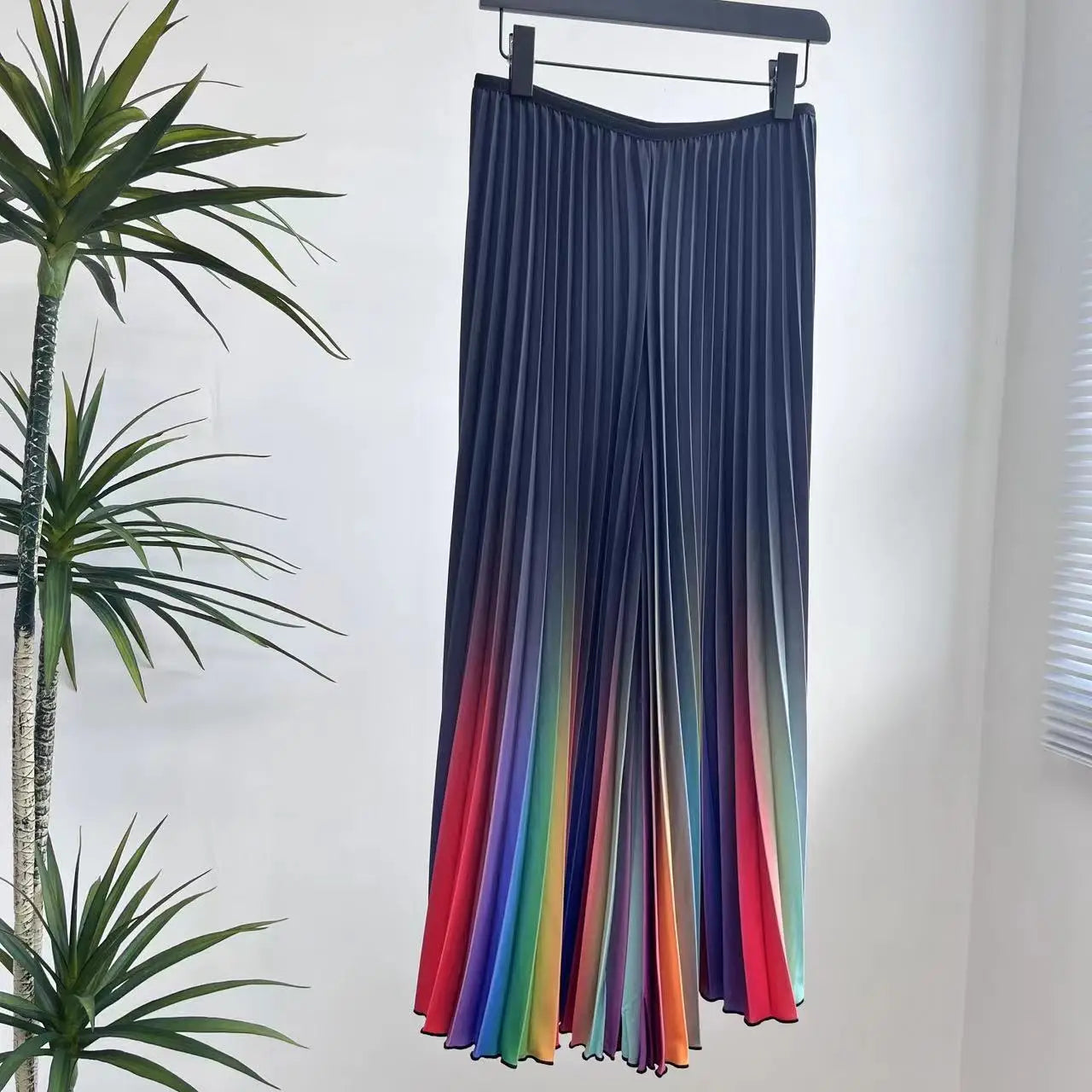 ALSEY Miyake Pleated Slim Hundred Fashion Rainbow Color Gradient Women's Office Lady Casual Pants Spring/Summer New black One Size