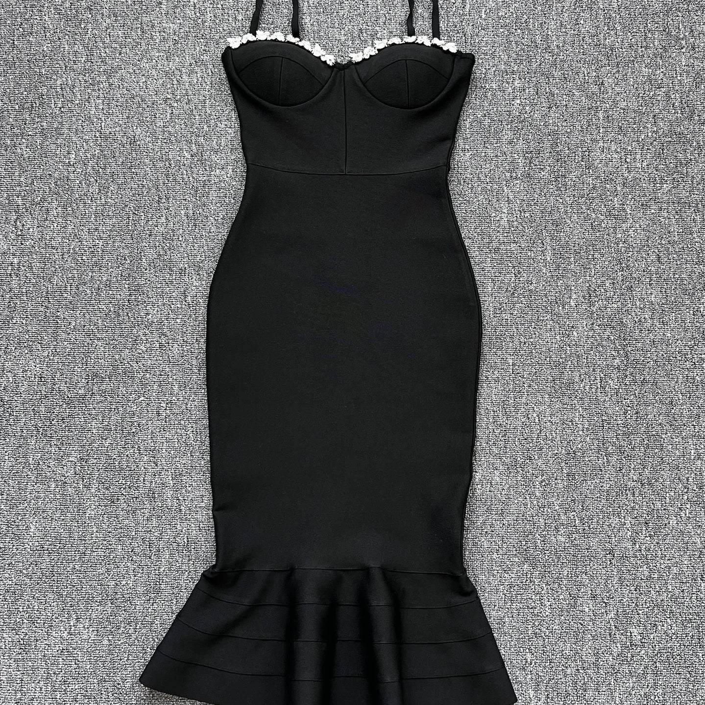 Women Sexy Long Style Fashion Bandage Dress Rayon Backless V Camisole Slim Bodycon Fashion Ruffle Edge Celebrity Party Dress black