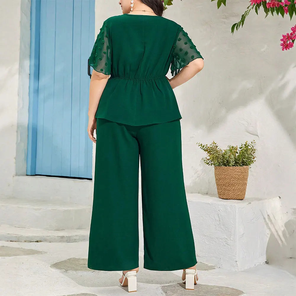 Rafiah Women's Sets Summer Fashion Daily 2025 Plaid Loose Fit Lace V-Neck Long Sleeve Top Midi Pants Casual Sets