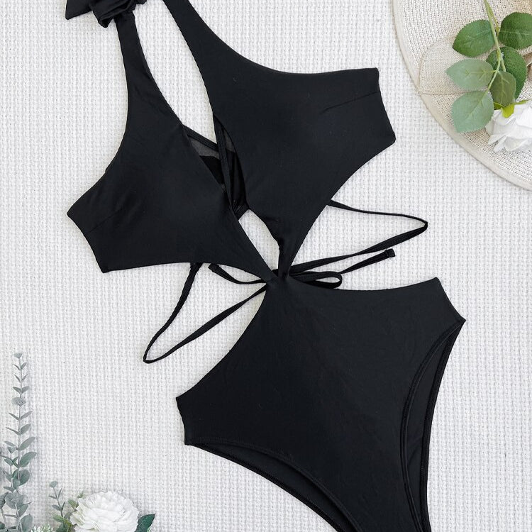 Sexy Black Halter Swimwear - Mesh Hollow Push UP One Piece Swimsuit Monokini Backless Cross Bathing Suit