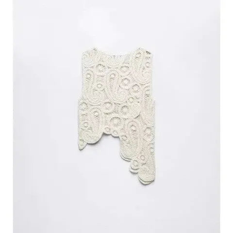 Crochet O Neck Hollow Out Skirt Set Women Chic Hook Flower Sleeveless Top Irregular Skirt Suit Spring Lady Elegant Outfit Top