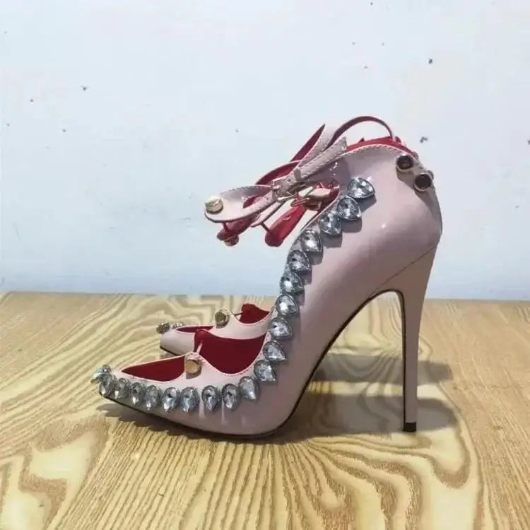 2025 Runway Women Pumps Crystal Metal Decoration High Heels Sandals For Women Luxury Designer Nightclubs Banquets Female Shoes Apricot