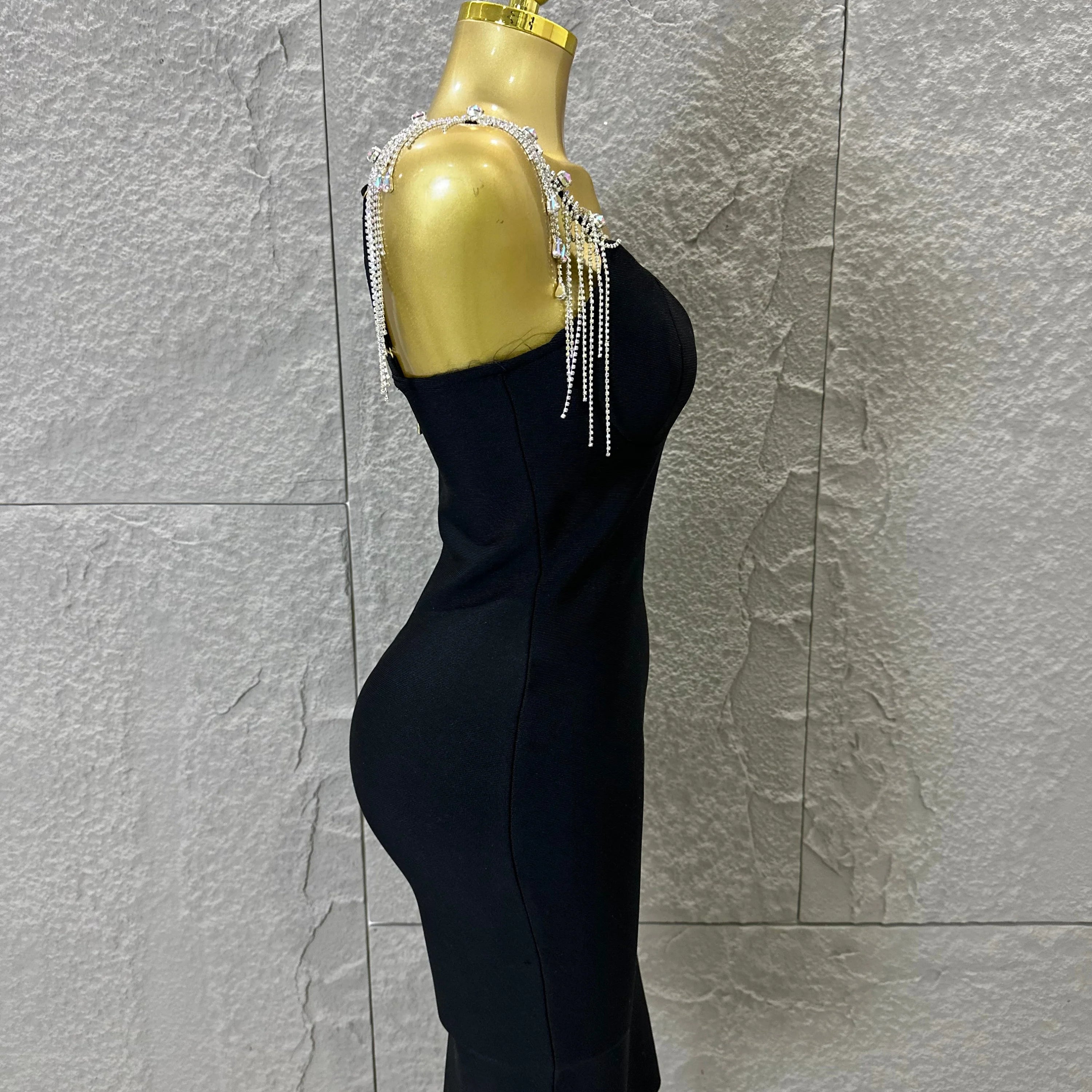 Elegant Sweetheart Neck Mini Dress Women Sexy Crystal Tassel Embellished Spaghetti Strap Bodycon Outfit Formal Event Party