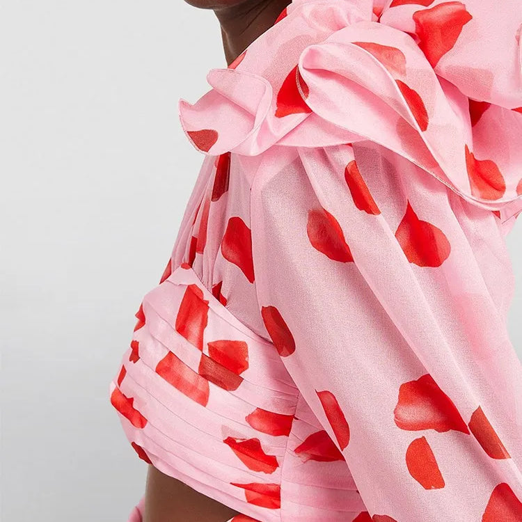 Print Patchwork Floral Cut Out Dress For Women V Neck Long Sleeve High Waist Folds Mini Dresses Female Clothes New