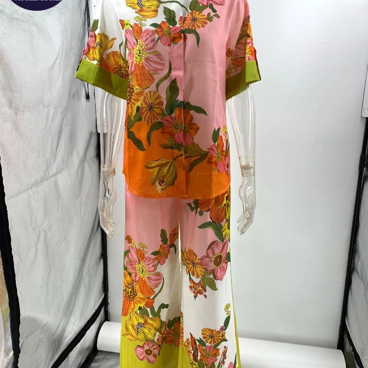 Sets for Women 2 Pieces Summer New Summer Graffiti Print Half Sleeve Shirt Suits Fashionable Loose High Waisted Women's Pant Set