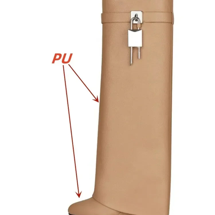 European and American Metal Lock Fasteners for High Tube Skirts, Boot Slopes, Leg Sleeves, Knee Length Boots, Platform Boots apricot PU