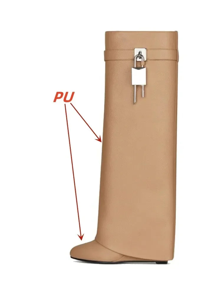 European and American Metal Lock Fasteners for High Tube Skirts, Boot Slopes, Leg Sleeves, Knee Length Boots, Platform Boots apricot PU