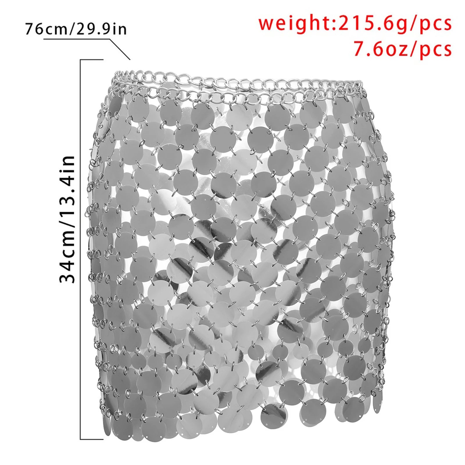 Mini Skirt Shiny Sequins Metal Chain Patchwork Woman Skirt Hollow Out Transparent Fashion Elegant Solid Short Bottom Women Girls