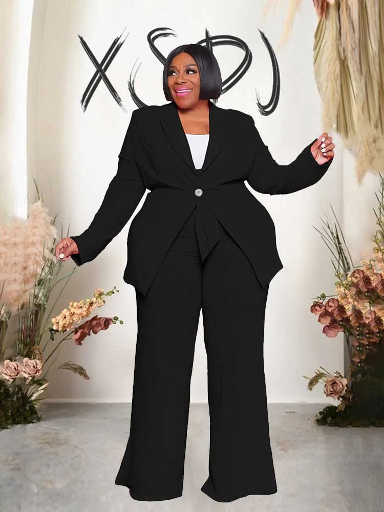 2 Piece Sets Women Outfit Winter Long Sleeve Sexy Pant Suits with Blazers Ladies Chic and Elegant Blazer Set Female Plus Size