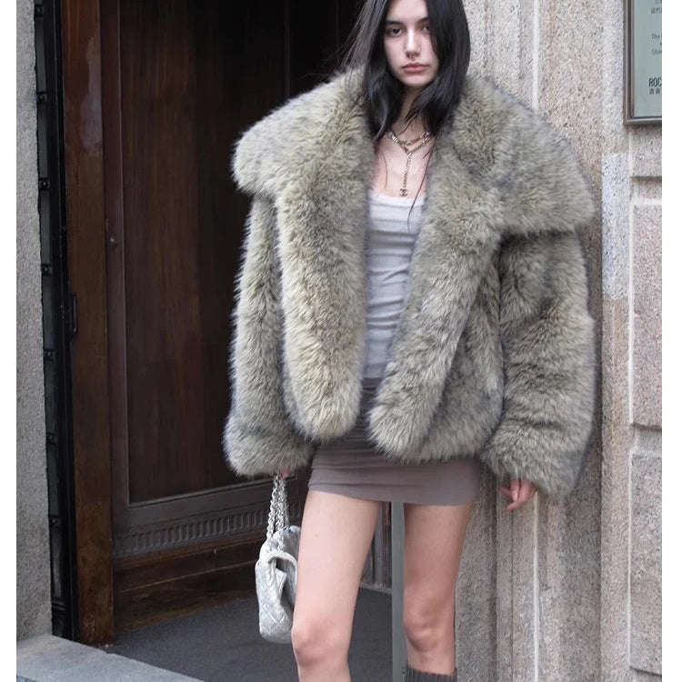Nerazzurri Winter Thickeed Warm Soft Hairy Shaggy Faux Fur Coat Women Loose Casual Fluffy Jacket 2025 Luxury Chic Furry Cardigan