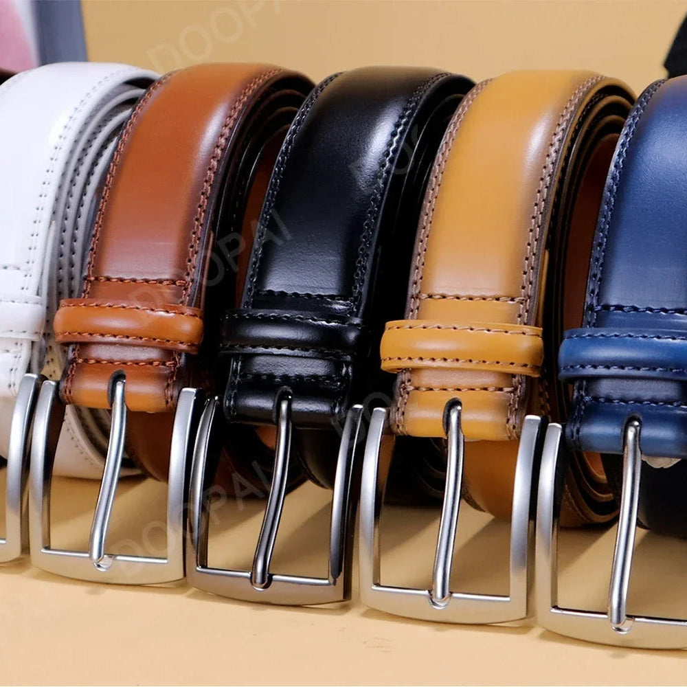 Men Belts Genuine Leather LONG Large Pin Buckle Metal Automatic Buckle Male Belts Strap Male