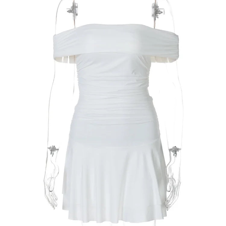 Off-shoulder Strapless Sexy Mini Dress For Women Robe Elegant Sleeveless Backless Ruched Skinny Club Party Dress