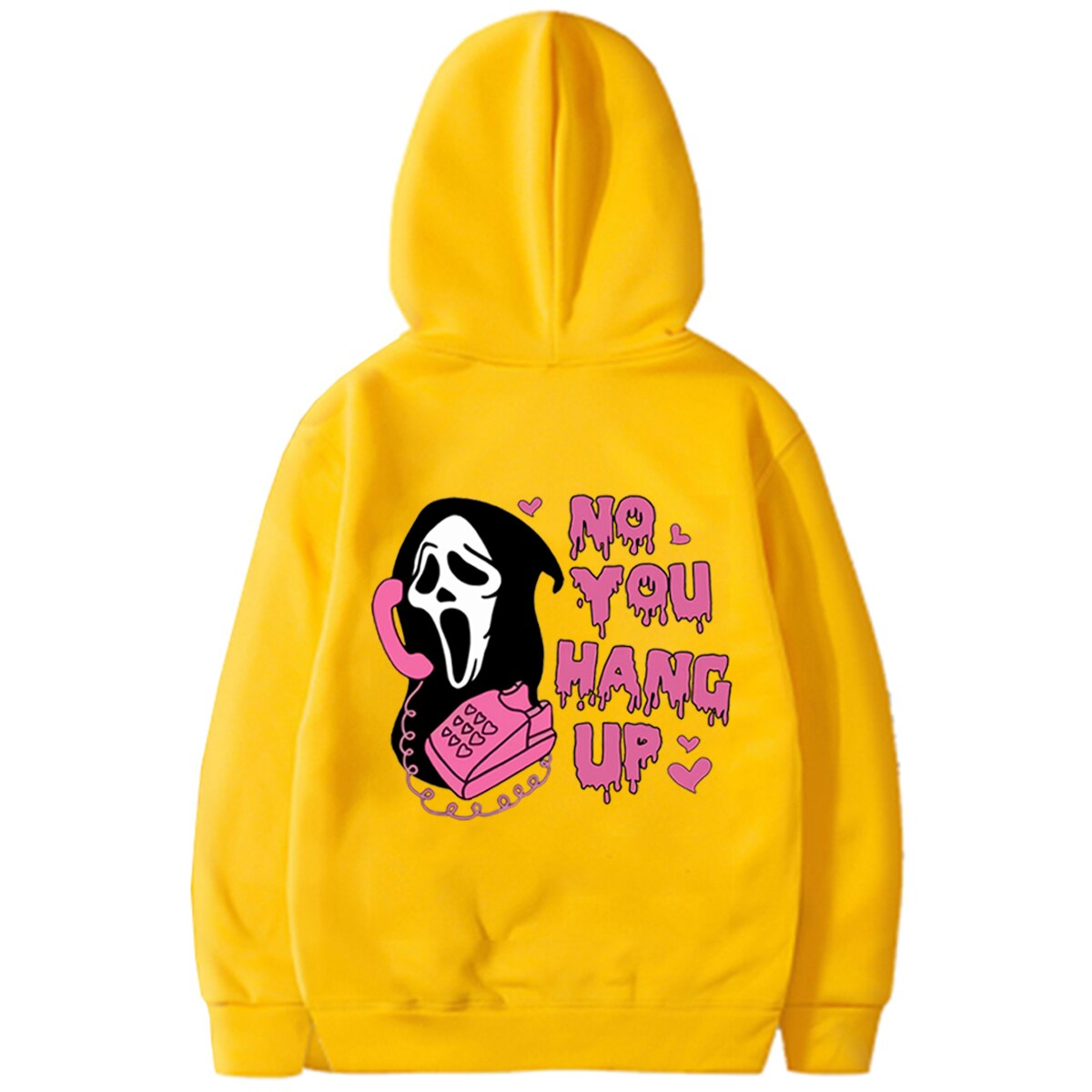 Scream No You Hang Up Crewneck Sweatshirt Ghostface Hoodies Scream Ghost Hooded Sweatshirts Scream Movie Halloween Pullover Yellow
