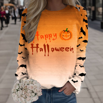 Women Autumn Sweatshirt Halloween Print Pullover Crew Neck Long Sleeve Top Ladies Fashion Sweaters