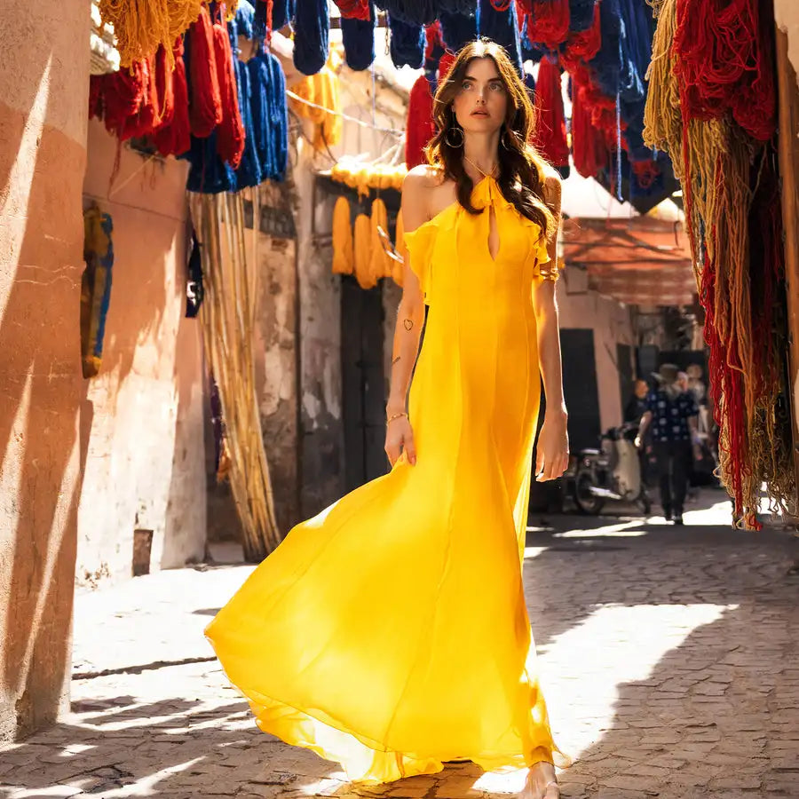 2025 New Summer Women Sexy Halter Chiffon Loose Long Dress Beach Style Vacation Casual Birthday Party Outfit Vestido