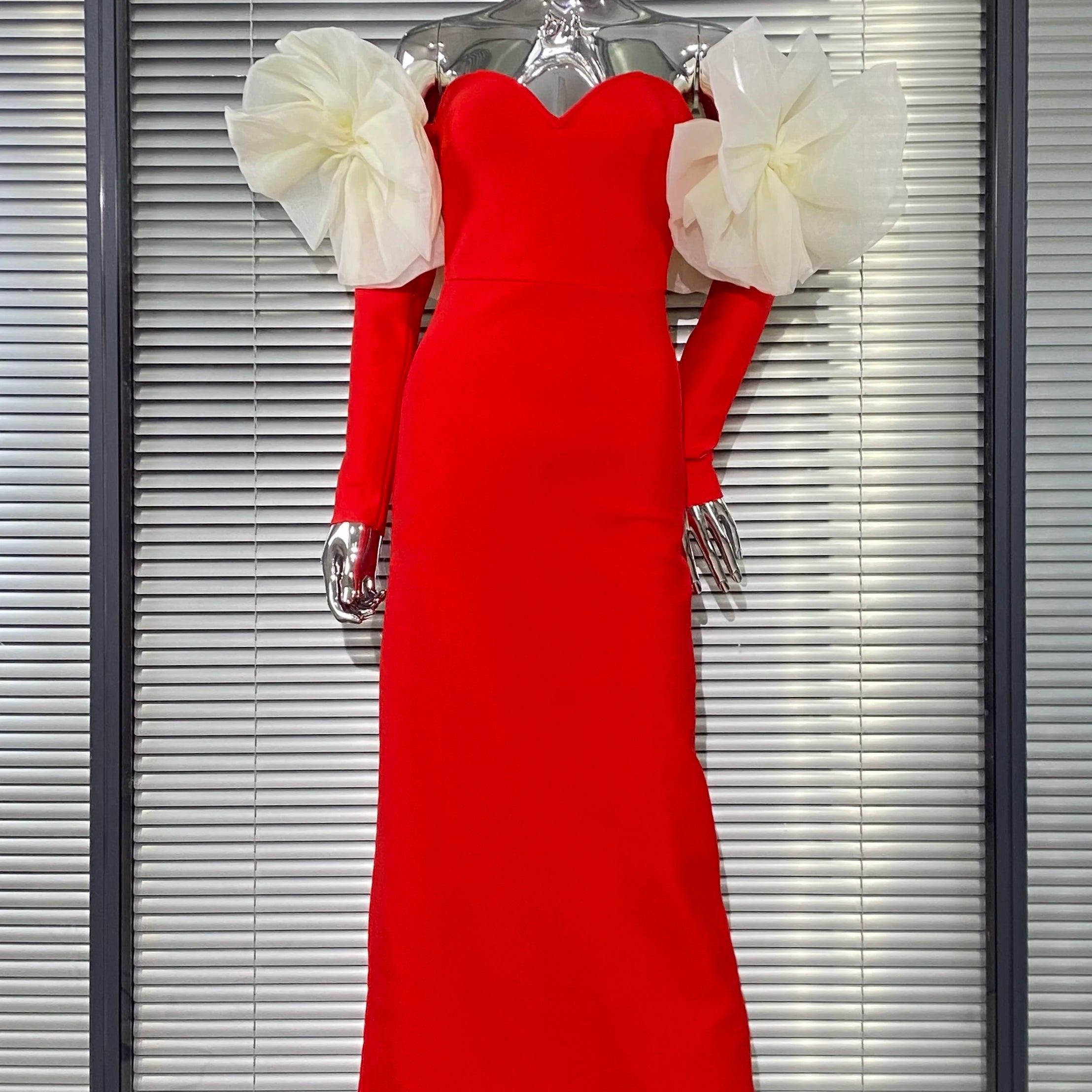 2025 Stereoscopic Flower Sexy Off The Shoulder Ankle Lenght Bandage Dress Woman Birthday Party Vestido Celebrity Party Outfit Red Flower