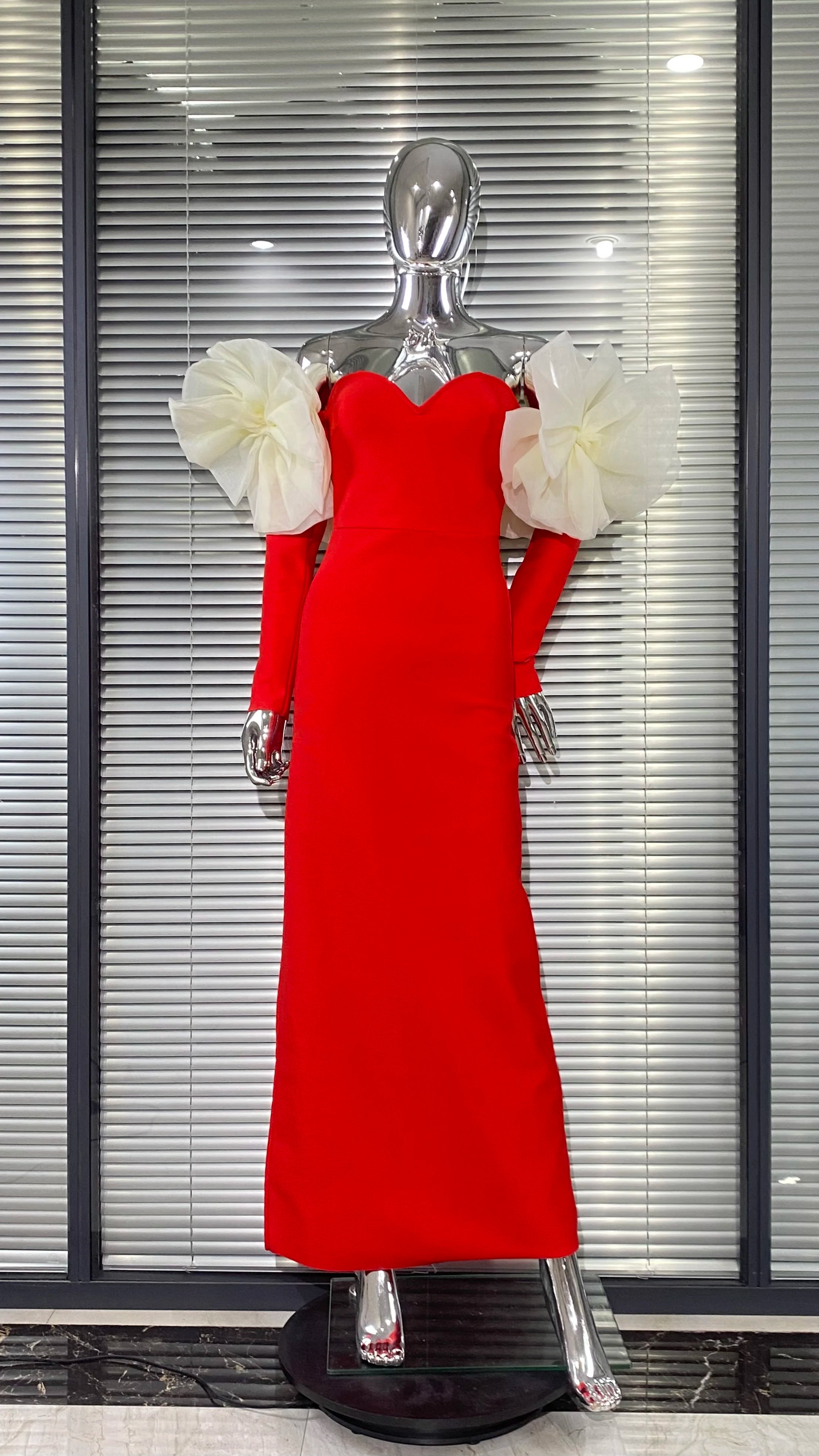 2025 Stereoscopic Flower Sexy Off The Shoulder Ankle Lenght Bandage Dress Woman Birthday Party Vestido Celebrity Party Outfit Red Flower