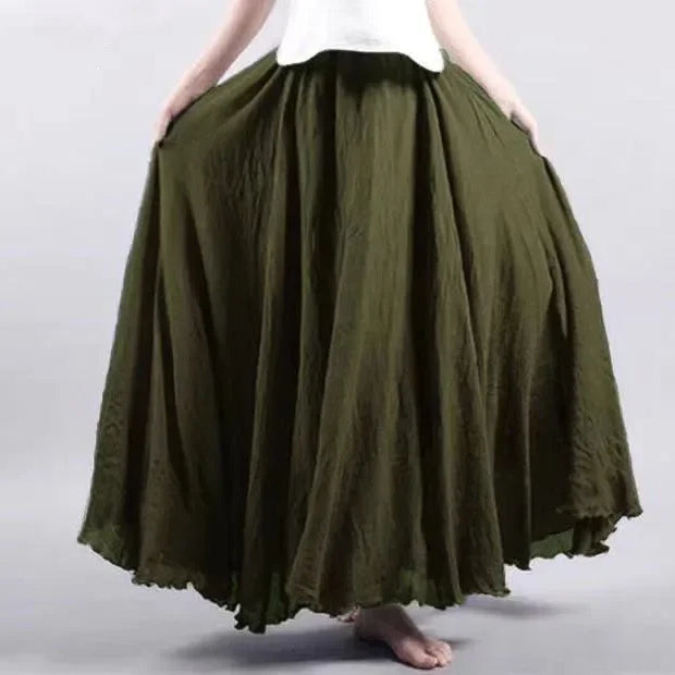 Fashion Cotton Linen Clothes Women Skirts Maxi Y2k Elegant Beach Saia Ropa Mujer Casual Vestido Boho Long Skirt Faldas Harajuku army green