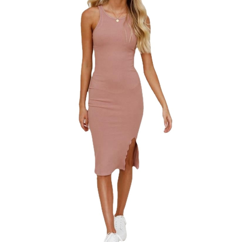Solid Knit Dress Women Summer Sexy Bodycon Sleeveless Spaghetti Strap Beach Party Midi Dresses Pencil Dress Elegant 2024 Pink