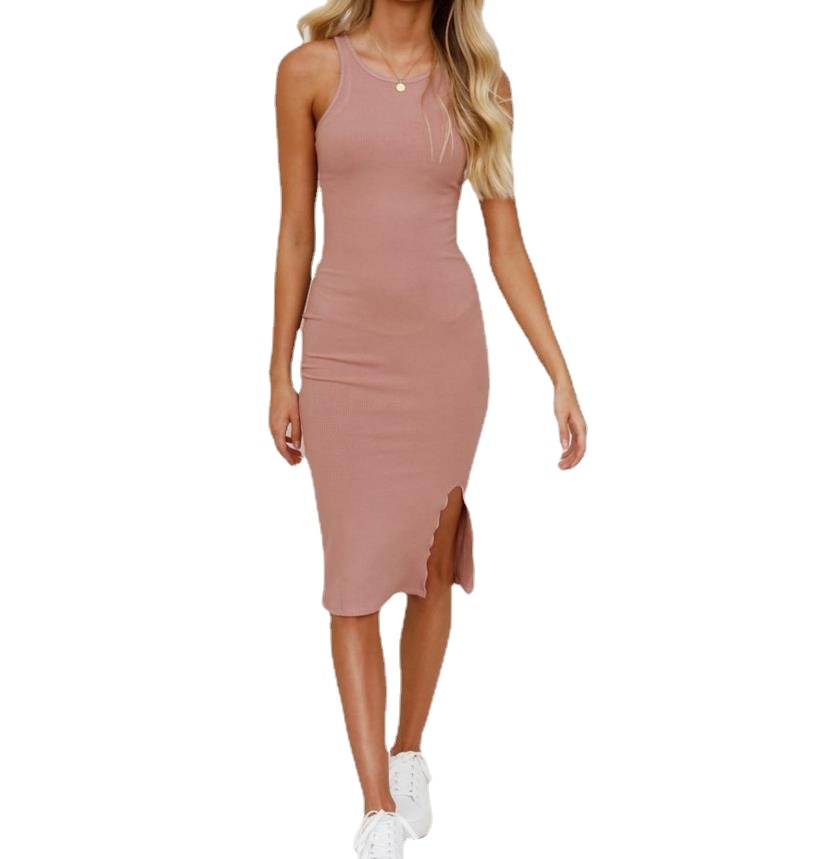 Solid Knit Dress Women Summer Sexy Bodycon Sleeveless Spaghetti Strap Beach Party Midi Dresses Pencil Dress Elegant 2024 Pink