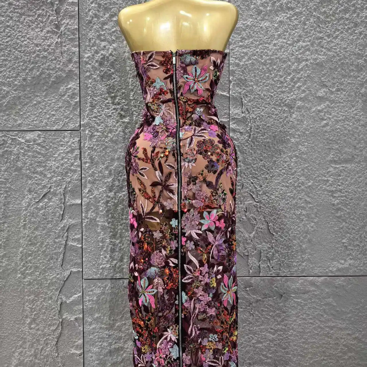 Top Quality Women Sexy Strapless Embroidery Florals Bodycon Long Dress Elegant Evening Party Cocktail Fashion Girls' Outfit