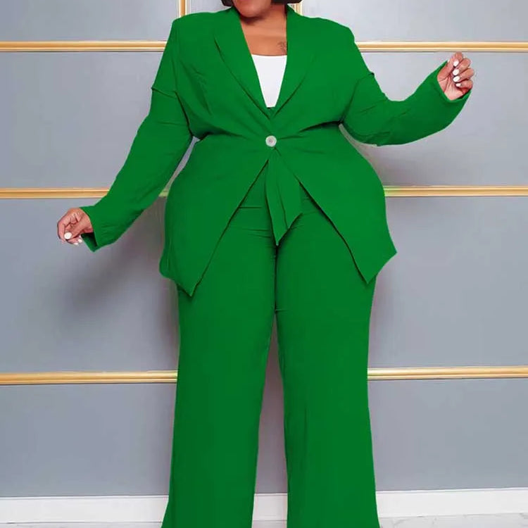 2 Piece Sets Women Outfit Winter Long Sleeve Sexy Pant Suits with Blazers Ladies Chic and Elegant Blazer Set Female Plus Size green
