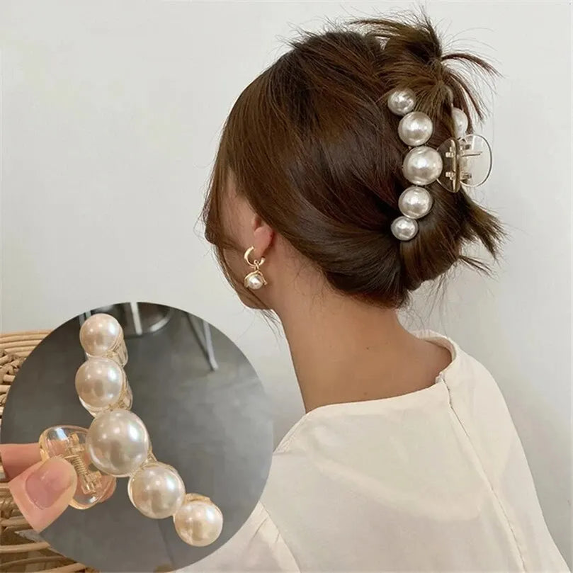 Elegant Big Pearls Acrylic Hair Claws Clips for Women Big Size Makeup Hair Styling Barrettes for Women Hair Accessories