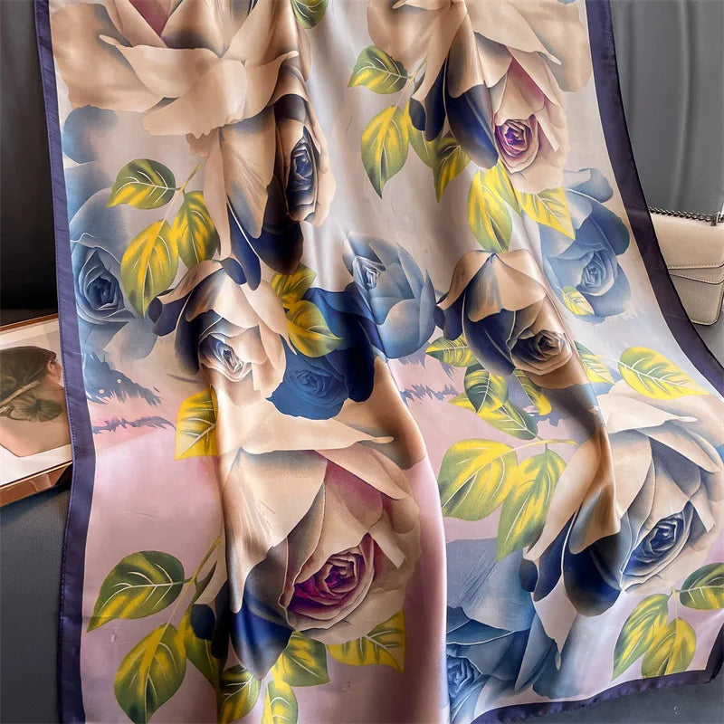 Europe United Hot Women Luxury 180*90cm Women Silk Scarf Female Beach Shawl Bandanna Foulard Muffler Scarves Wraps XL147-1 180X90cm