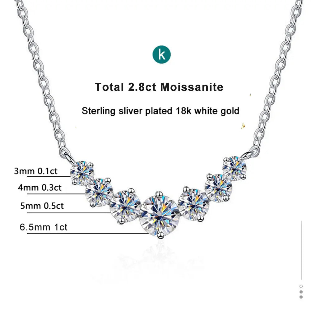 K.NOBSPIN Moissanite Necklace for Woman Wedding Fine Jewely with Certificates 925 Sterling Sliver Plated 18k White Gold Necklace 2.8ct