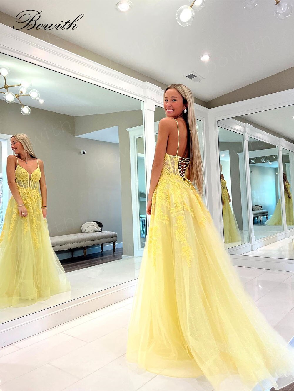 Bowith Applique Prom Dresses Long Graduation Dresses for Women Lace Up Evening Gown vestidos de cóctel